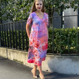 pink Venice print cotton midi dress