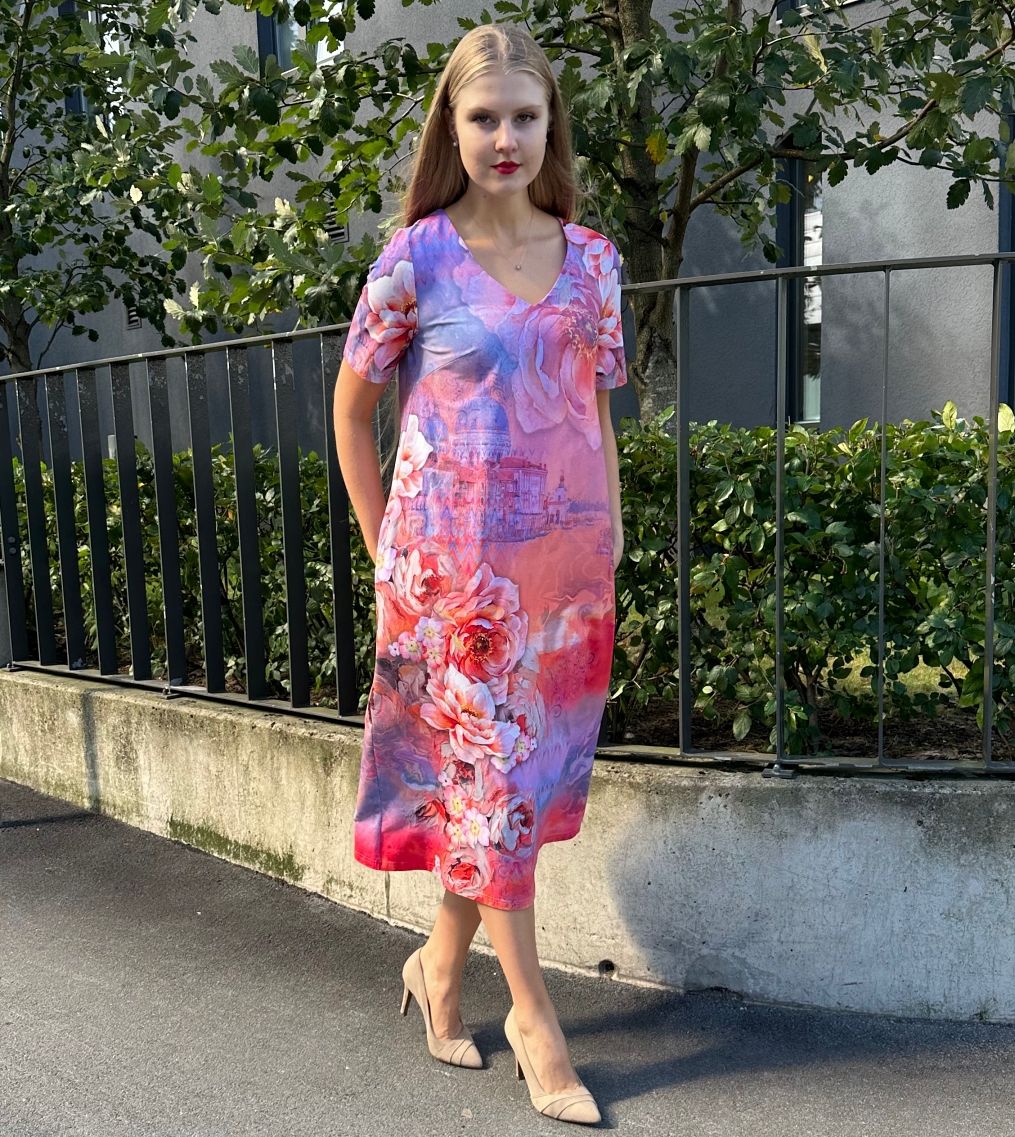 pink Venice print cotton midi dress