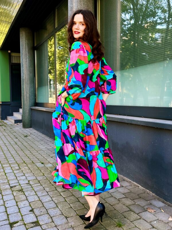 vivid print abstract theme viscose long dress