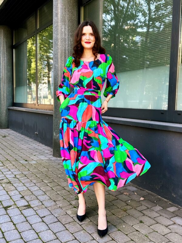 vivid print abstract theme viscose long dress