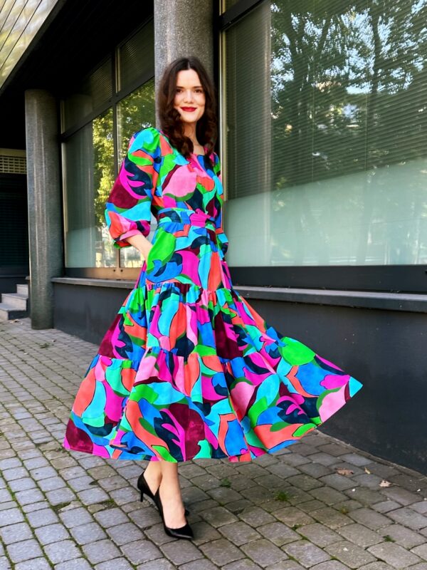 vivid print abstract theme viscose long dress