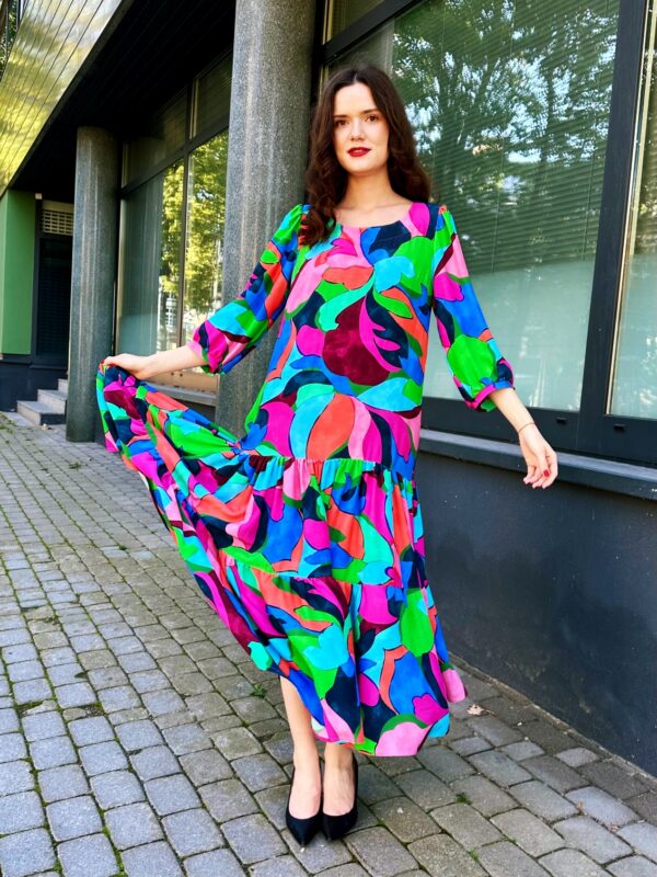 vivid print abstract theme viscose long dress