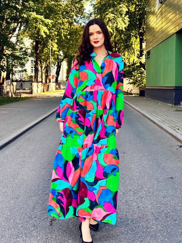 bright colors abstract print viscose maxi dress