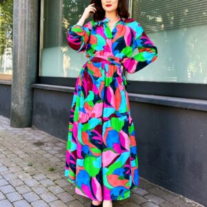 bright colors abstract print viscose maxi dress