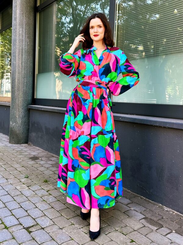 bright colors abstract print viscose maxi dress
