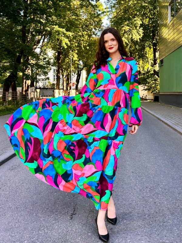 bright colors abstract print viscose maxi dress
