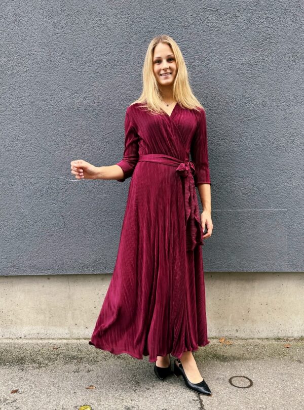 maxi plissee wrap dress bordeaux colour
