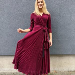 maxi plissee wrap dress bordeaux colour