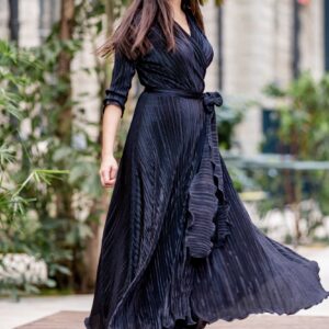wrap dress black plissee
