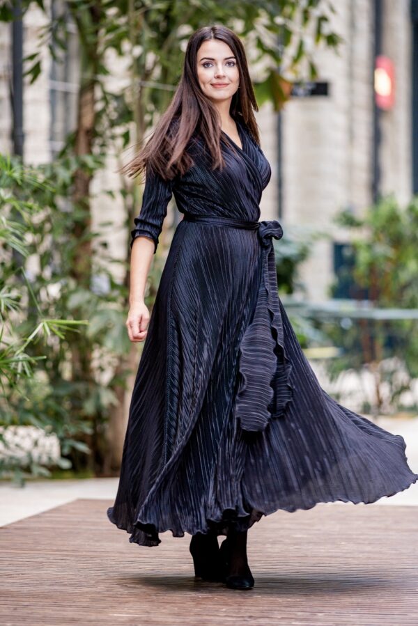 wrap dress black plissee