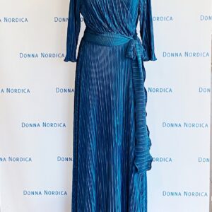 green blue pleated wrap dress maxi