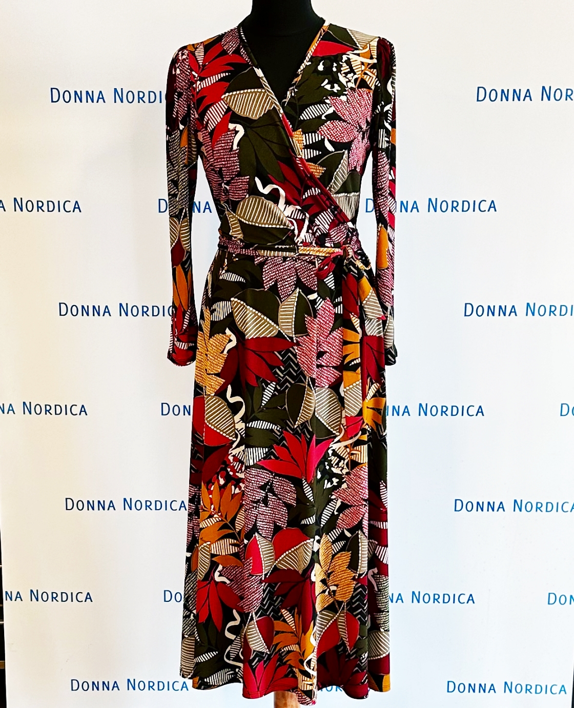 autumn leave print midi dress