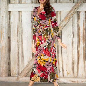 abstract autumn leave print midi dress