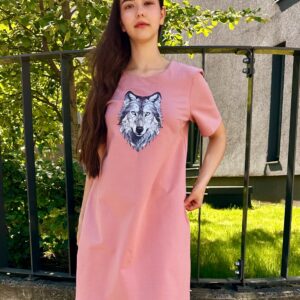 wolf print pink sweatdress