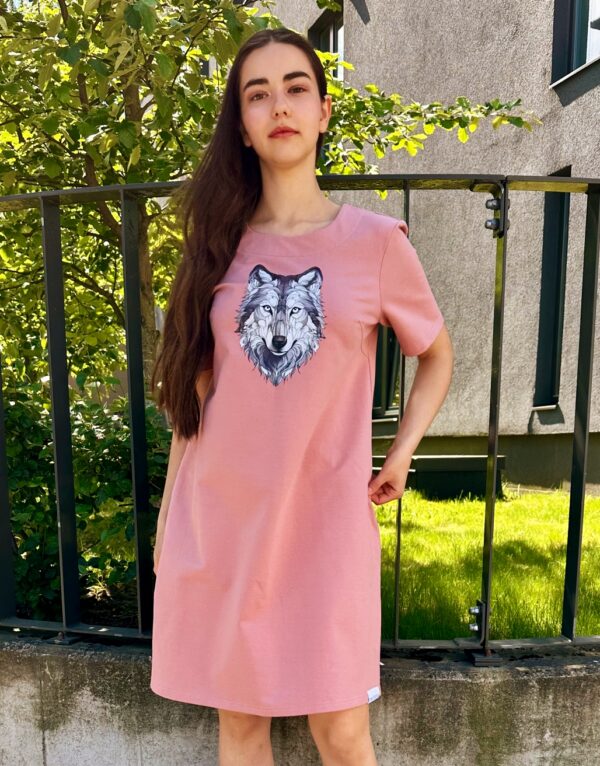 wolf print pink sweatdress