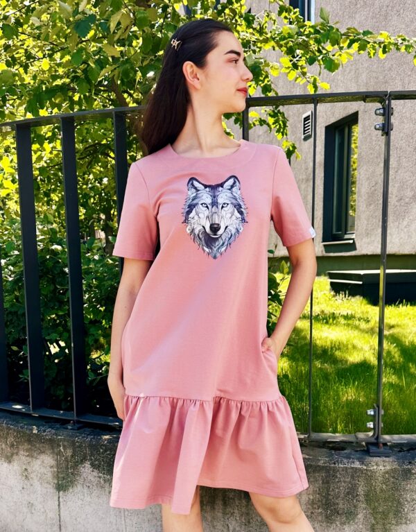 wolf print pink dress