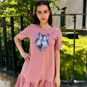wolf print pink dress
