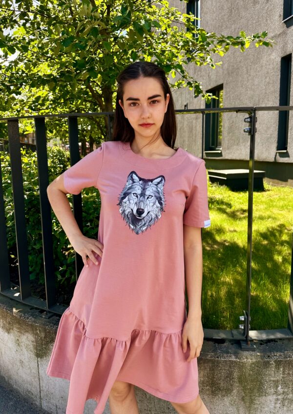 wolf print pink dress