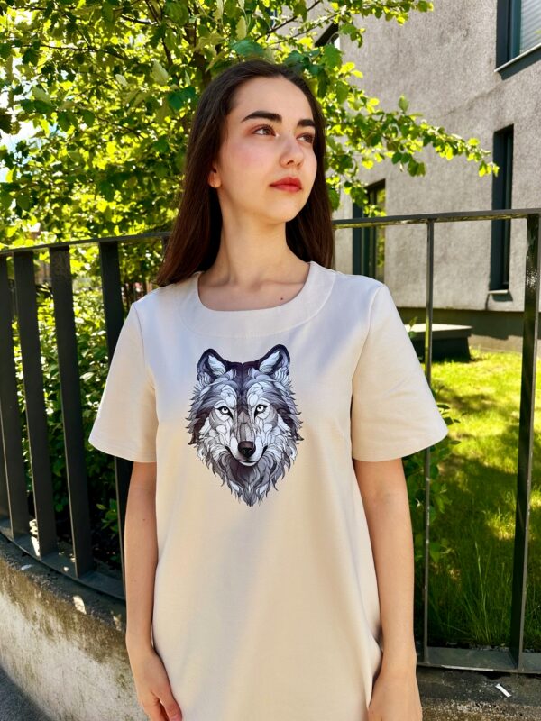 wolf print cream dress