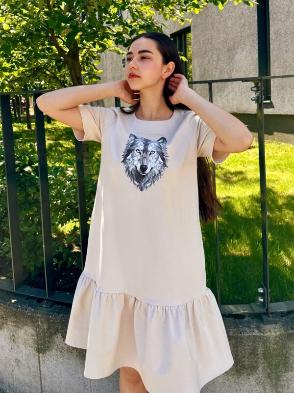 wolf print creme dress