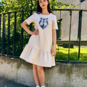 wolf print creme dress