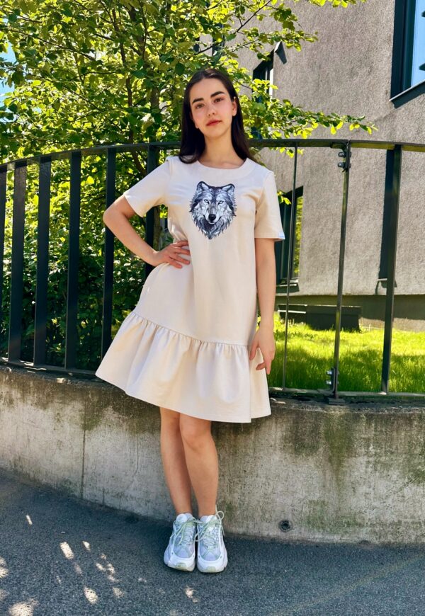 wolf print creme dress