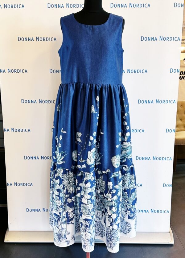 cotton batiste indigo color flowery long dress