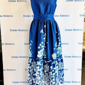 cotton batiste indigo color flowery long dress