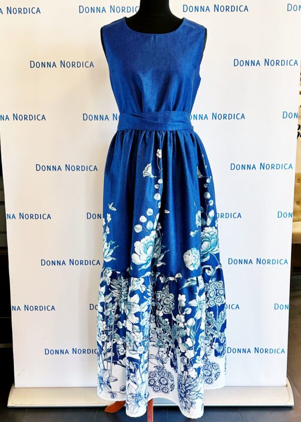 cotton batiste indigo color flowery long dress