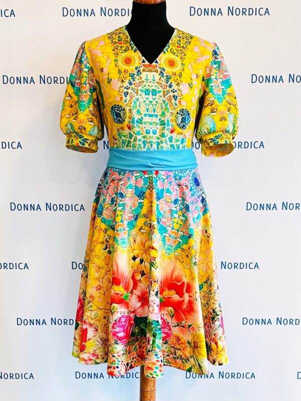 yellow panel digiprint cottton dress