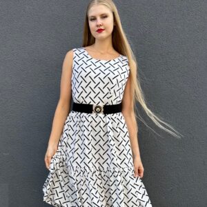 white and black strikes viscose dress