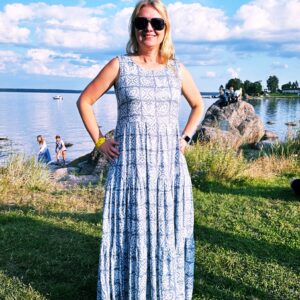 stump print linen dress
