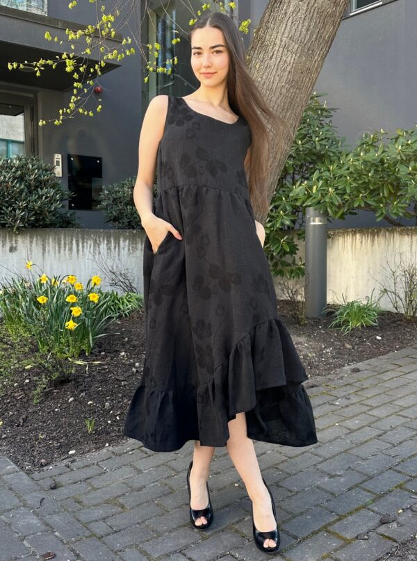 linen viscose jaquard black long dress