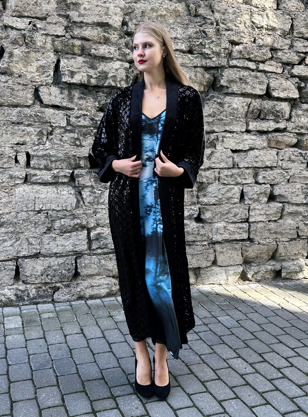UDU FOG print dress with sequined kimono