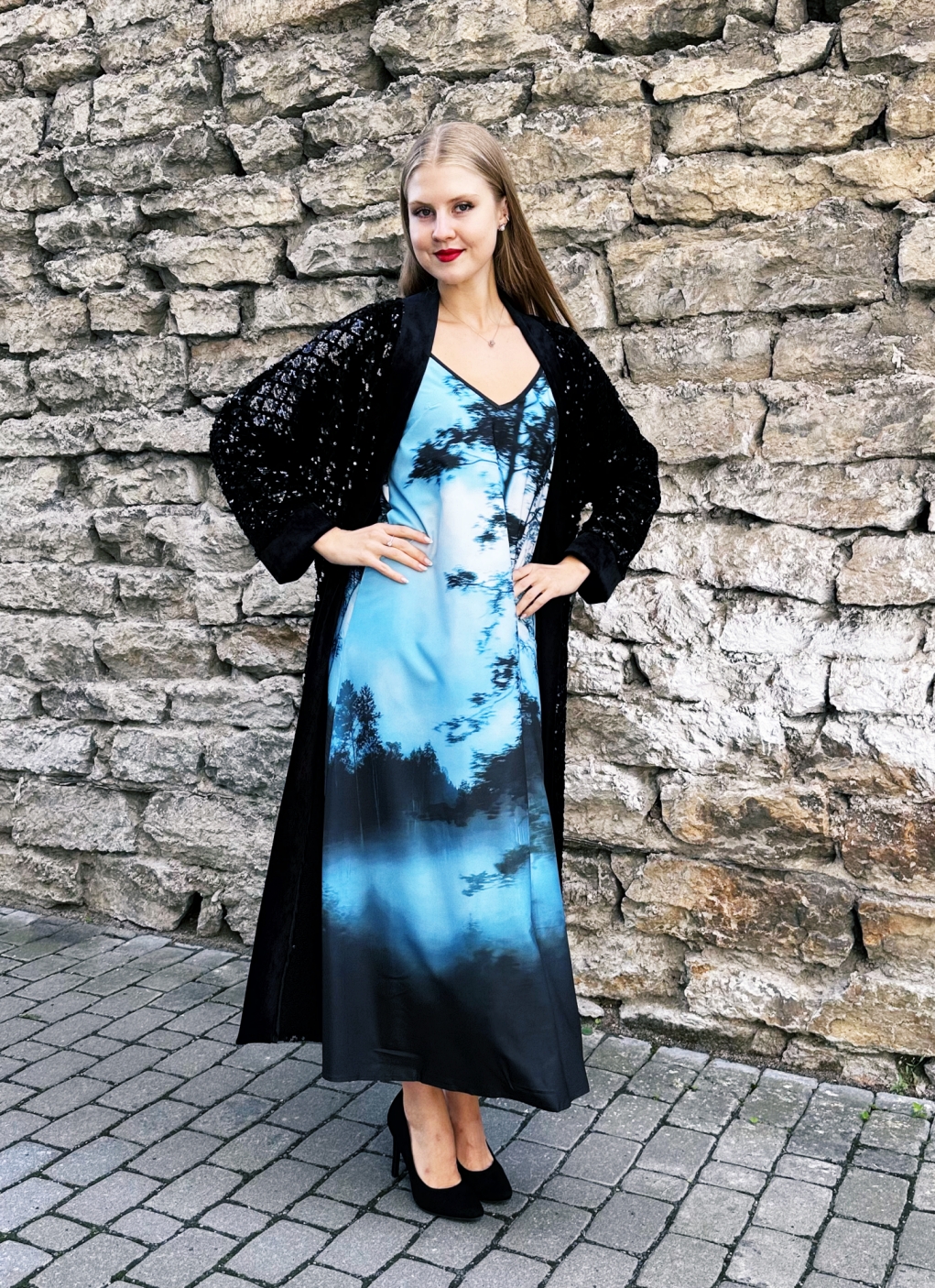 UDU FOG print dress with sequined kimono