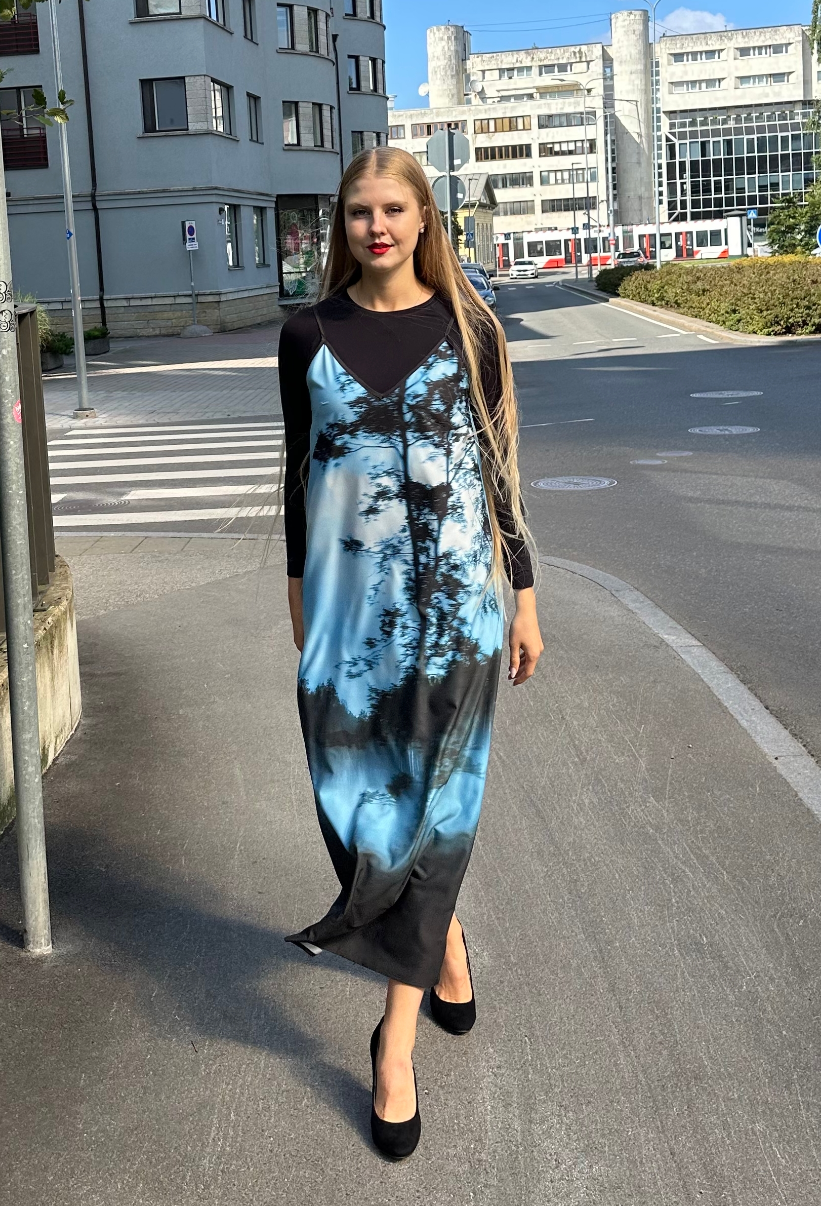 UDU FOG print dress with black top