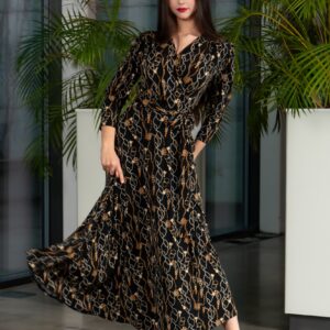 chain print wrap dress black