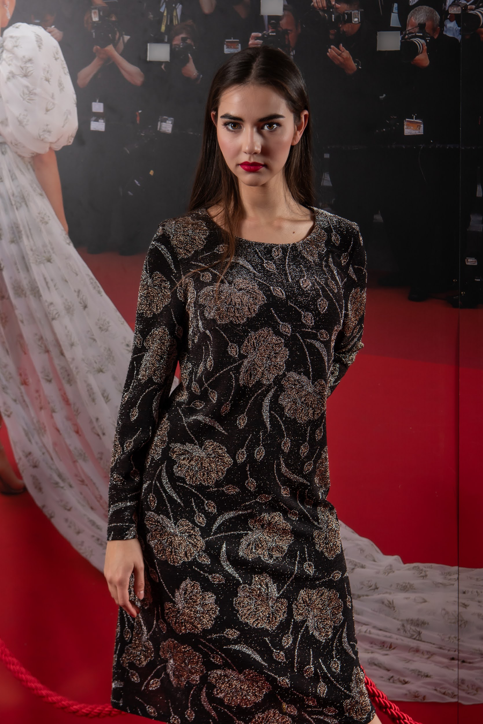 gold flower jaquard short dress