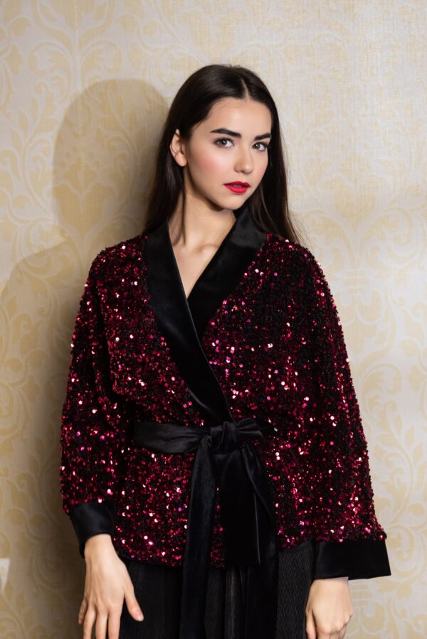 red sequin kimono jacket