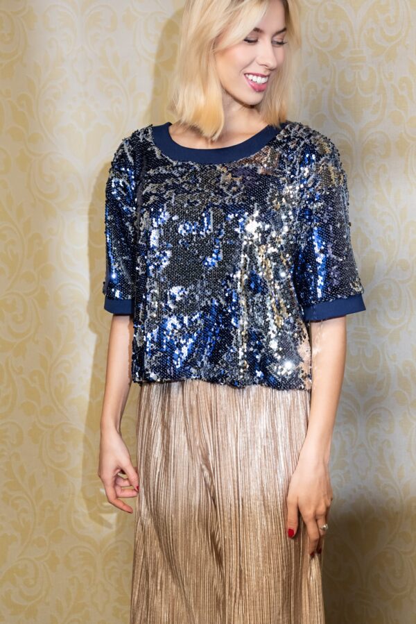 blue silver sequin top