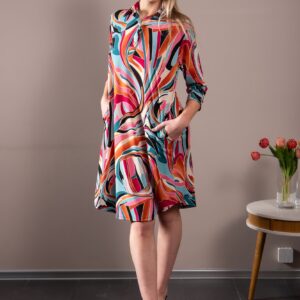 shirt dress with abstract turquoise coral print