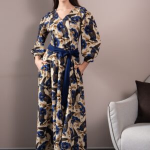 swallow and flowers print maxi dress cotton