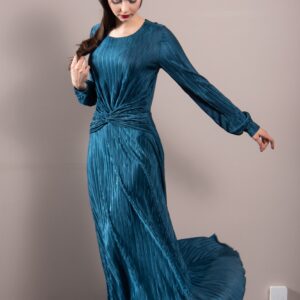 blue green pleated maxi dress