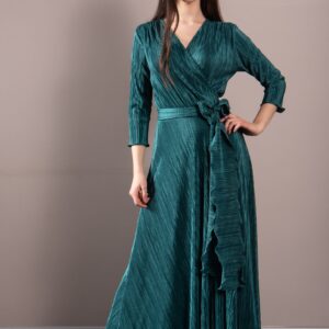 emerald green pleated maxi wrap dress