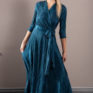 sea blue-greem pleated maxi wrap dress
