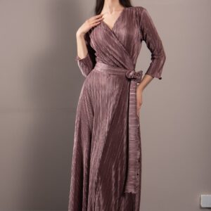 maxi wrap dress cacao color pleated fabric
