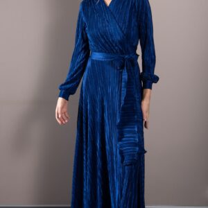 royal blue maxi wrap dress pleated fabric