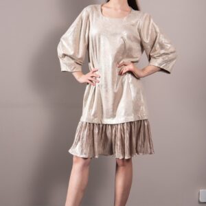 beige silver balloon sleeve dress