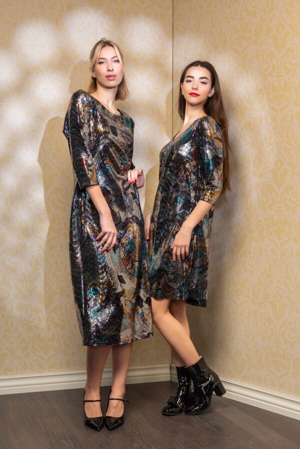 sequin brocate feather print mini dress
