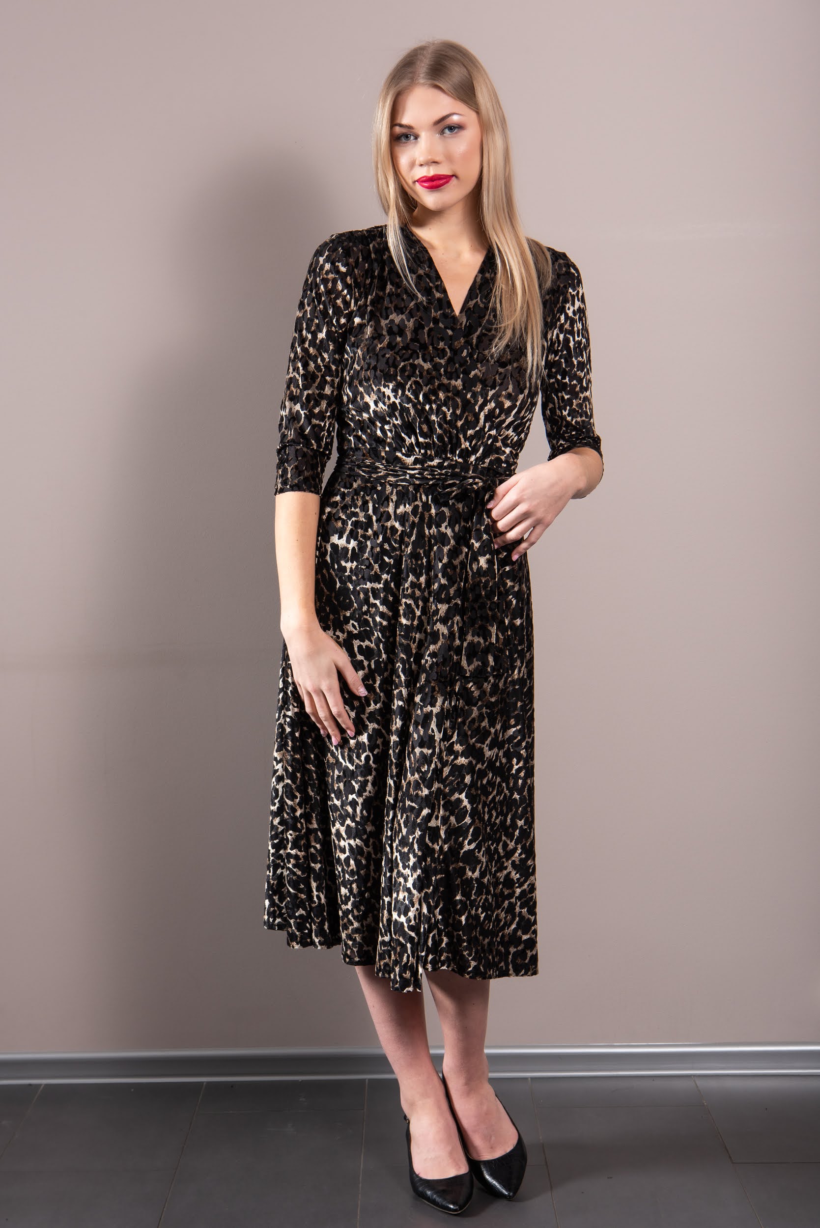 leopard print midi wrap dress